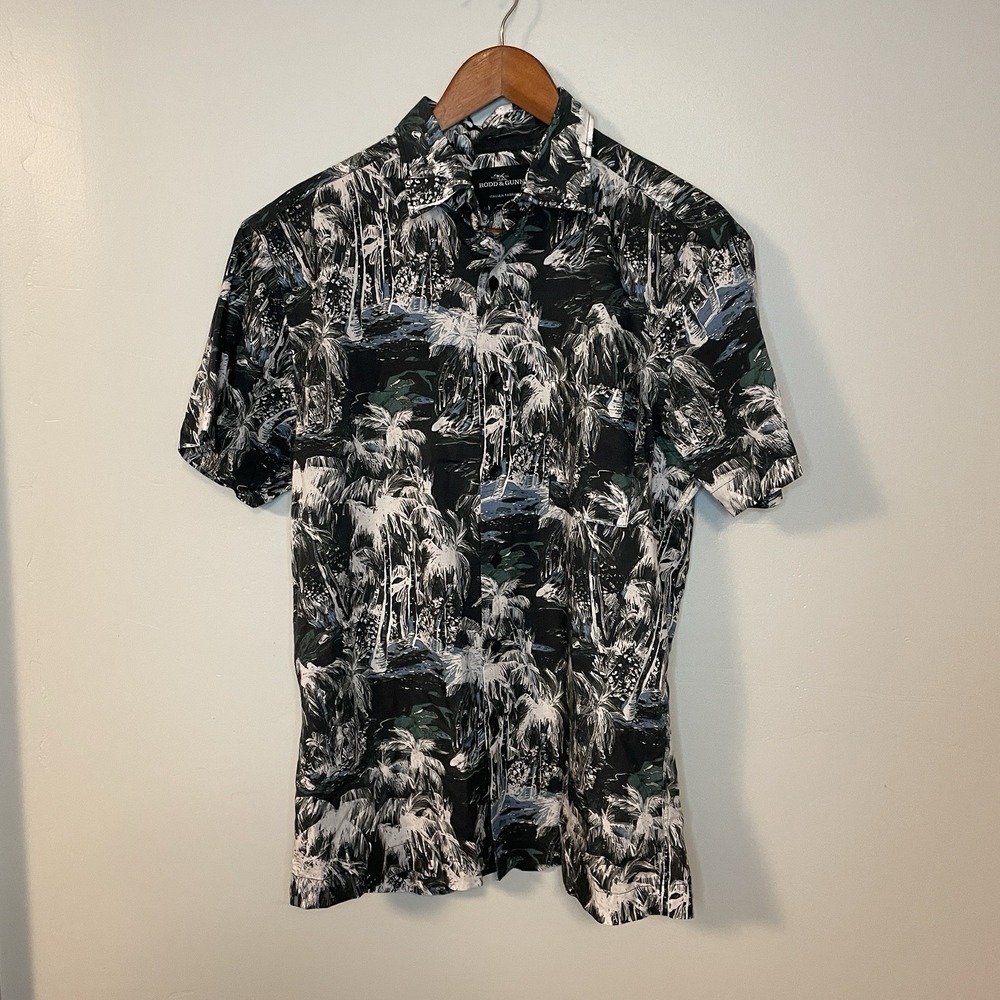 Rodd & Gunn Palm‎ Tree Shirt Mens S Black Button Up Lightweight Cotton